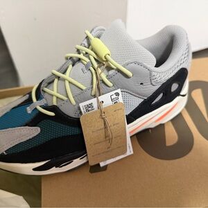 adidas Kids Grey, Blue and Neon Accent Sneakers